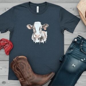 Watercolor Cow Graphic Tee | Country Western Farm Shirt | Rustic Boho Cow Print